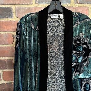 Chicos Design Velvet Burnout Cover Tunic Blouse Paisley Teal Black Evening sz 1